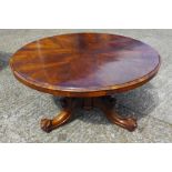 A Victorian mahogany top loo table The hinged circular top above the walnut base with bulbous
