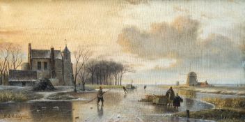 DUTCH SCHOOL (19th/20th century) Figures in a Winter Landscape Oil on canvas Indistinctly signed 80