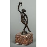 A late 19th/early 20th century patinated bronze model of a Bacchanalic young girl Dancing,