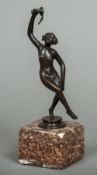 A late 19th/early 20th century patinated bronze model of a Bacchanalic young girl Dancing,