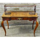 A 19th century inlaid walnut bureau plat The three quarter galleried mirror upper tier supported on