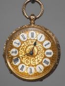 A 19th century Continental 14 ct gold cased lady's key wind open face pocket watch The 3.