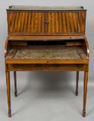 A 19th century satinwood and mahogany tambour fronted desk The three quarter brass galleried