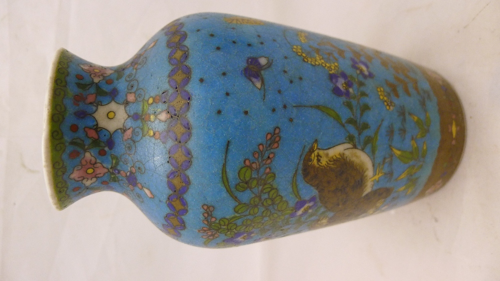 A pair of 19th century Japanese cloisonne on porcelain vases Each decorated with floral sprays, - Image 5 of 15