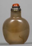 A Chinese agate snuff bottle Of squat rounded form. 6.25 cm high.