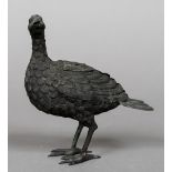 A patinated bronze censor Formed as a bird, the removable lid formed as feathers. 18.5 cm high.