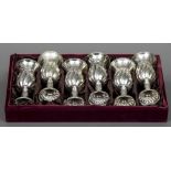 A set of six 925 silver goblets, each marked 925 and C901 Each of waisted stop spiral fluted form,