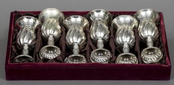 A set of six 925 silver goblets, each marked 925 and C901 Each of waisted stop spiral fluted form,