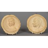 A pair of Martin Brothers pottery Royal commemorative plaques Both worked with portraits of Queen