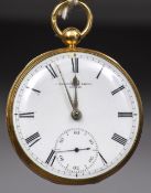 A Victorian 18 ct gold cased gentleman's key wind open face pocket watch The 4.