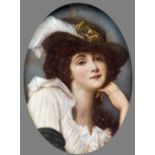 ENGLISH SCHOOL (19th century) Portrait Miniature of a Lady with a Feather in Her Hat Watercolour on