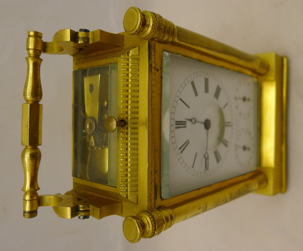 A 19th century Austrian lacquered brass cased multi-dial repeating carriage clock The white - Image 6 of 8