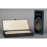 A boxed Chinese ink block Decorated to one side with Buddha,