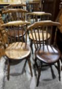 Five Victorian stick back chairs
