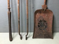 A set of three 19th century polished steel fire irons Of straight knopped form,