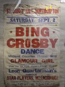 A vintage bill poster advertising Bing Crosby Dance Midland Counties Champ. 1939 at St.