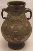 A Chinese bronze and cloisonne vase