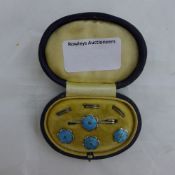 A cased set of enamel studs