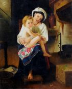 After WILLIAM-ADOLPHE BOUGUEREAU (1825-1905) French Young Mother Gazing at Her Child Oil on