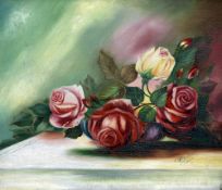 C.W. BRIDGE (20th century), Still Life of Roses, Oil on board, Signed and dated 1924.