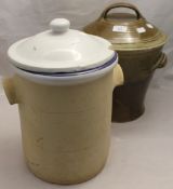 Two kitchen stoneware jars and covers