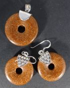 Goldstone earrings and pendant set