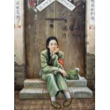 CHINESE SCHOOL (20th century) Red Reflections Oil on canvas 80 x 120 cm,