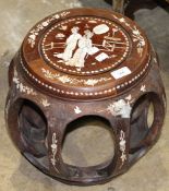 A Chinese mother-of-pearl inlaid hardwood barrel seat