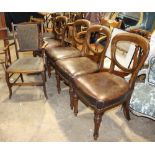 Five balloon back chairs and an associated single carver