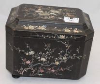 A 19th century Chinese mother-of-pearl inlaid tea caddy