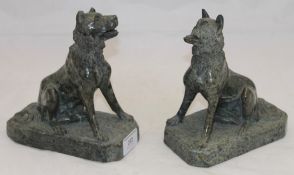 A pair of 19th century Italian stone, possibly serpentine, dogs of Alcibiades,