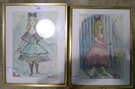 Two early 20th century naive watercolours of a girl