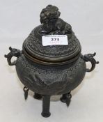 A Chinese bronze censor with a dog-of-fo finial