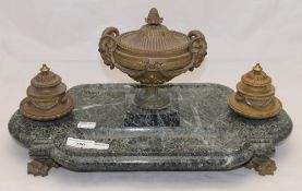 A 19th century bronze mounted marble ink stand