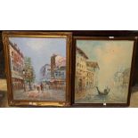 A Parisian scene oil and another of Venice