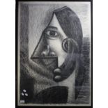 T M JONES (20th century), British, Abstract Portrait, charcoal, signed and dated,