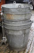 A quantity of galvanized buckets