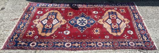 A red ground rug