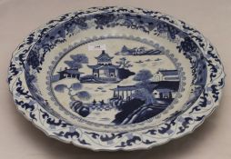 A Chinese blue and white shaped plate