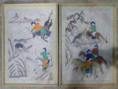 A pair of Chinese Export gouache hunting scenes,