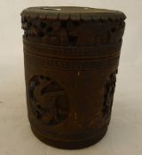 A 19th century Canton carved bamboo lidded pot