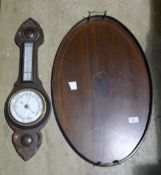 An Edwardian mahogany tray and a barometer
