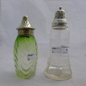 Two glass sugar sifters,