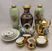 A quantity of decorative ceramics and a cloisonne vase,