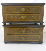 A pair of Victorian inlaid mahogany banks of two drawers
