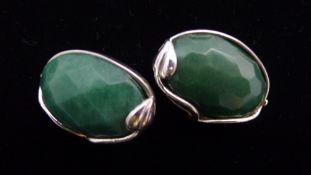 A pair of silver and jade earrings