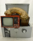 A quantity of miscellaneous items, including an Alba travelling television, cutlery,