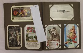 A postcard album containing various postcards