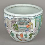 A large 19th century Chinese porcelain jardiniere Painted in the round with courtly figures and