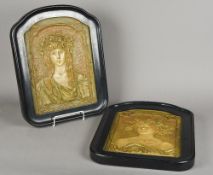A pair of Austrian Art Nouveau painted pottery wall plaques by Ernst Wahliss Each depicting a